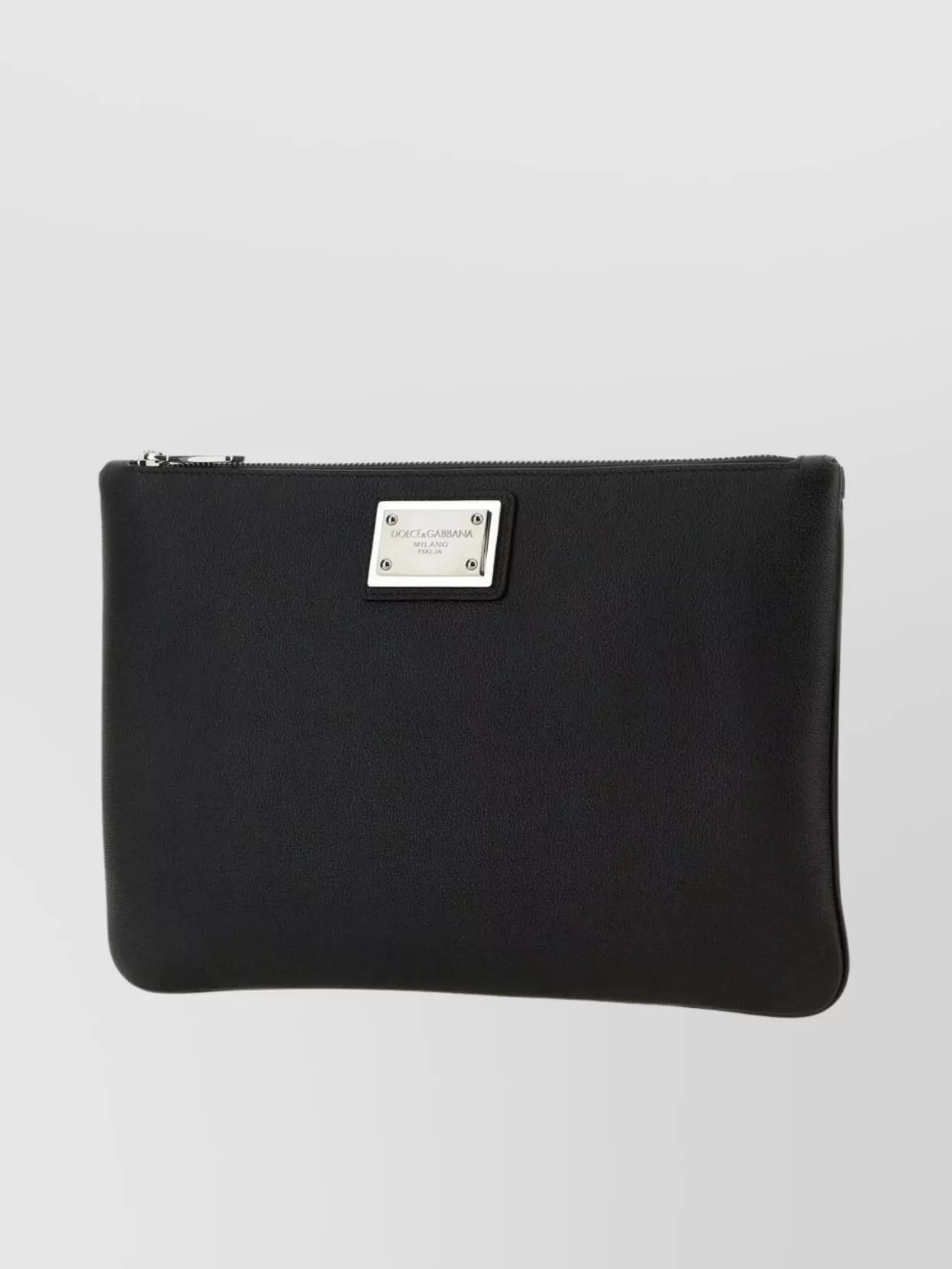 Leather And Nylon Rectangular Pouch In Black Product Image