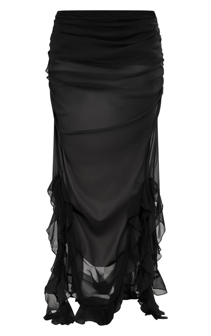 Black Chiffon Ruffle Detail Midaxi Skirt Product Image