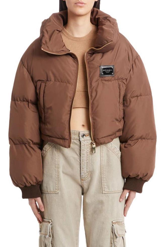 Logo-plaque Puffer Jacket In Brown Product Image