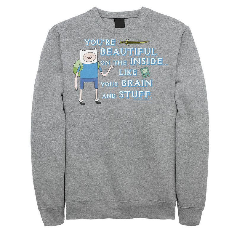 Mens Adventure Time Finn Youre Beautiful On The Inside Portrait Fleece Med Grey Product Image