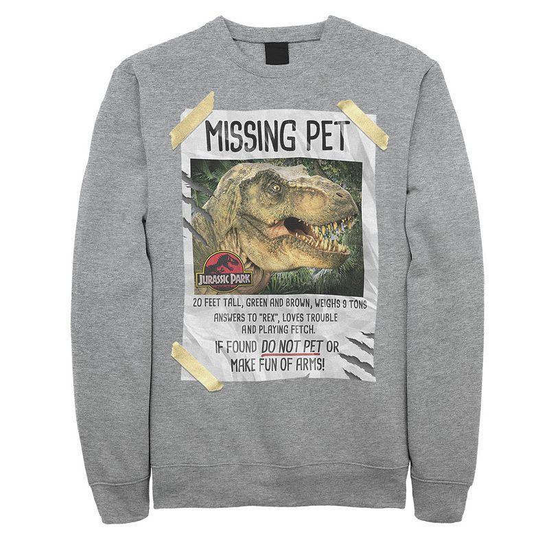 Mens Jurassic Park Missing Pet T-Rex Poster Taped Sweashirt Athletic Grey Product Image