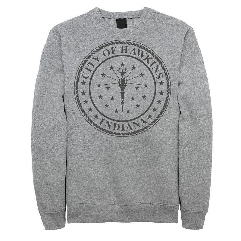 Mens Netflix Stranger Things City Of Hawkins Indiana Seal Sweatshirt Athletic Grey Product Image