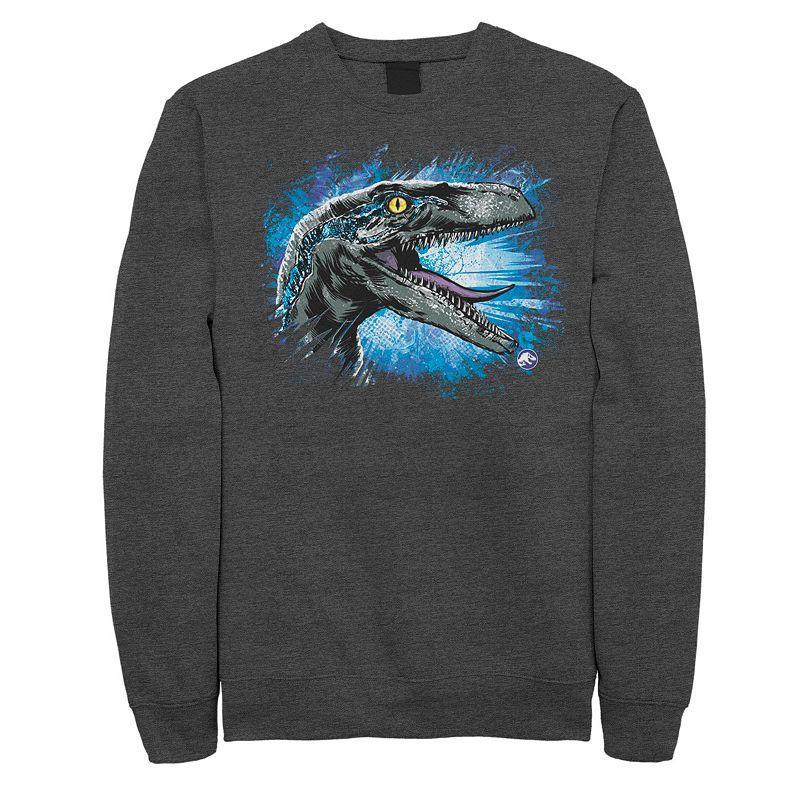 Mens Jurassic World Blue Raptor Splatter Sweatshirt Grey Heather Product Image