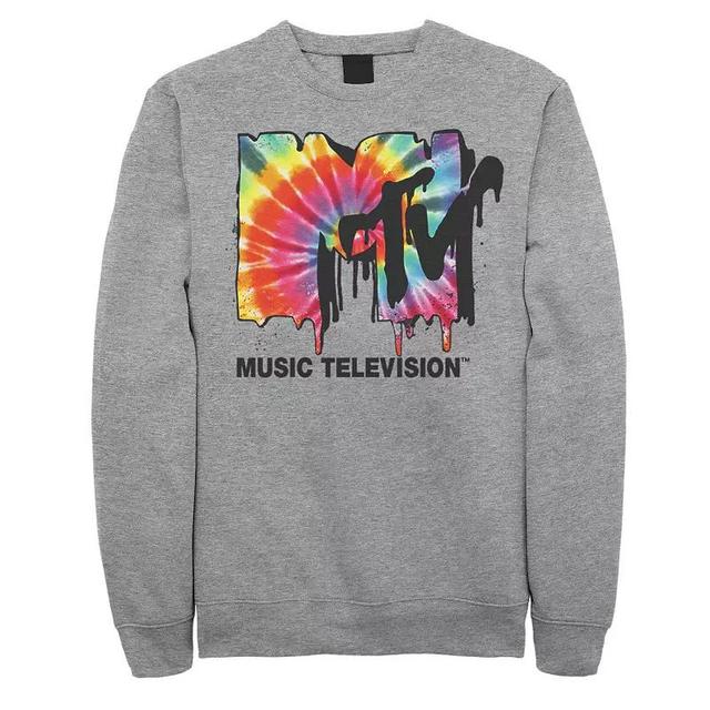 Mens MTV Classic Tie Dye Drip Logo Fleece Pullover Athletic Grey Product Image