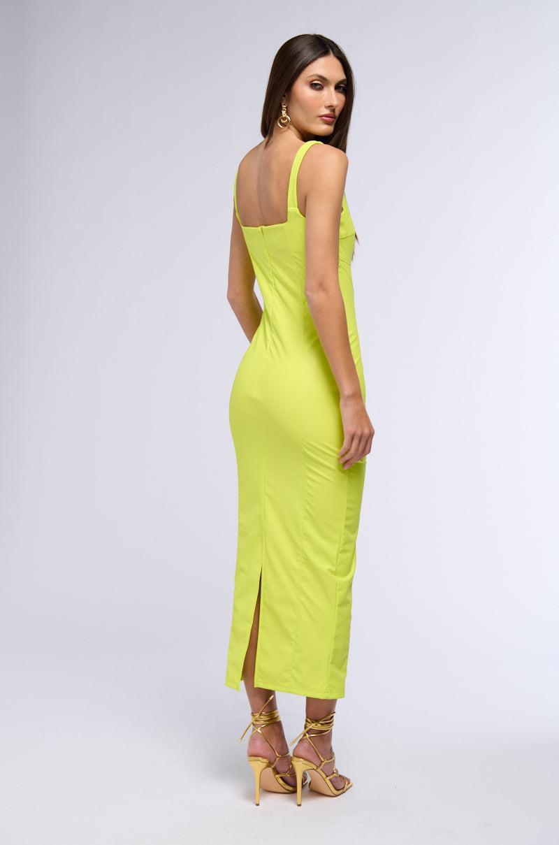 TAKE ME OUT FAUX LEATHER MAXI DRESS IN LIME Product Image