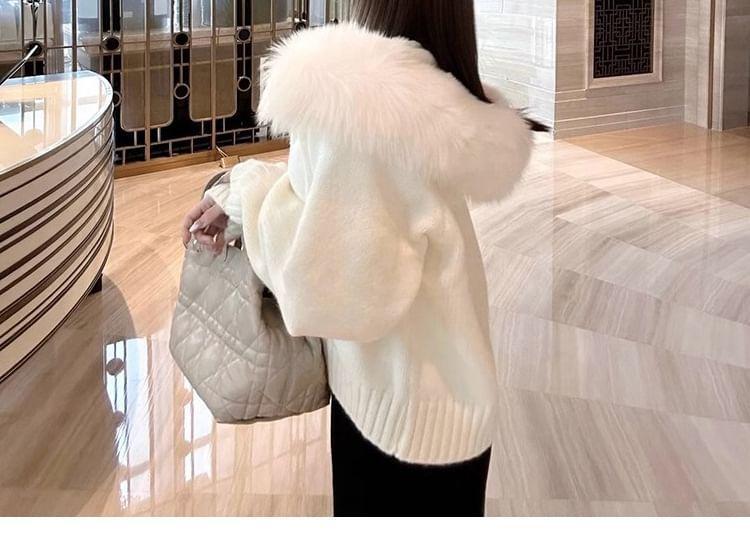 Plain Fluffy Hooded Zip Cardigan Product Image