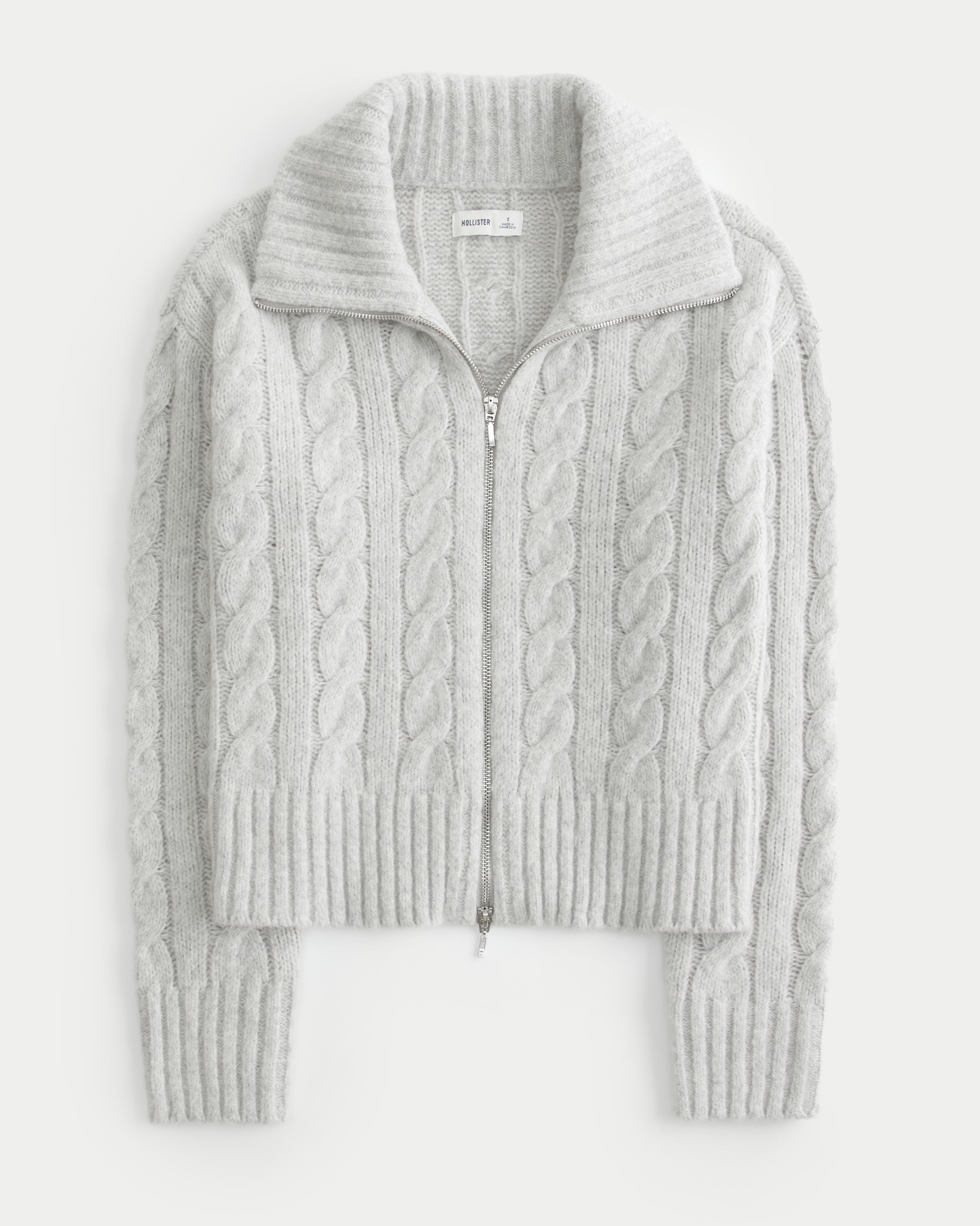 Hollister Comfy Cloud Zip-Up Cable-Knit Sweater Product Image