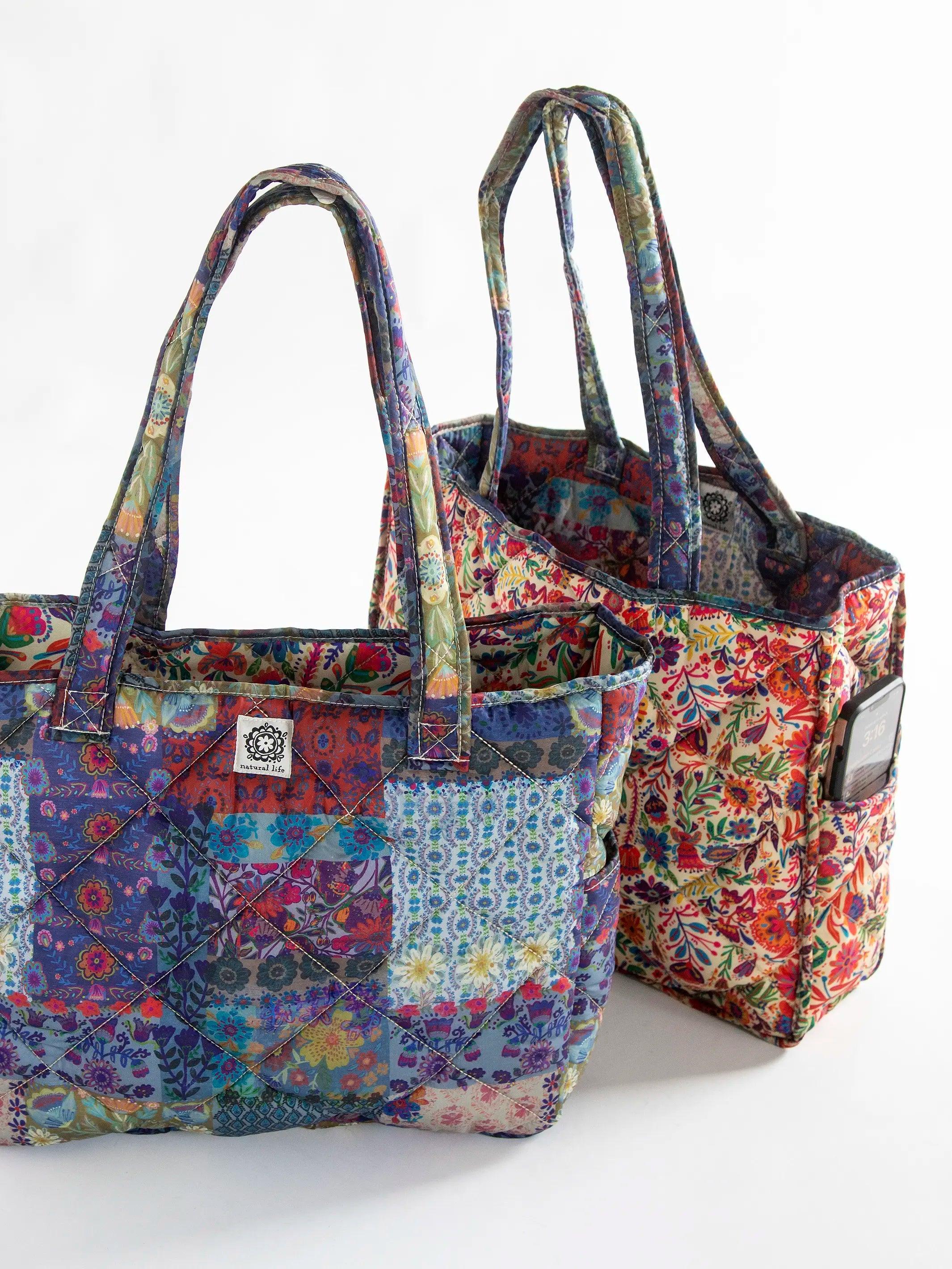 Reversible Puffy Tote Bag - Large Mandala Borders Patchwork Product Image