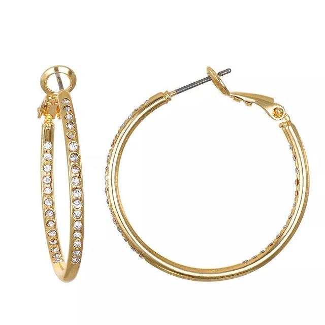 Emberly Gold Tone Glass Stone Pave Hoop Earrings, Womens Product Image