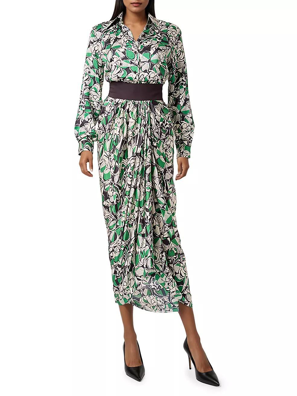 Graphic Floral Silk Skirt Product Image