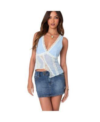 Women's Chiffon & Lace Sheer Asymmetric Top Product Image