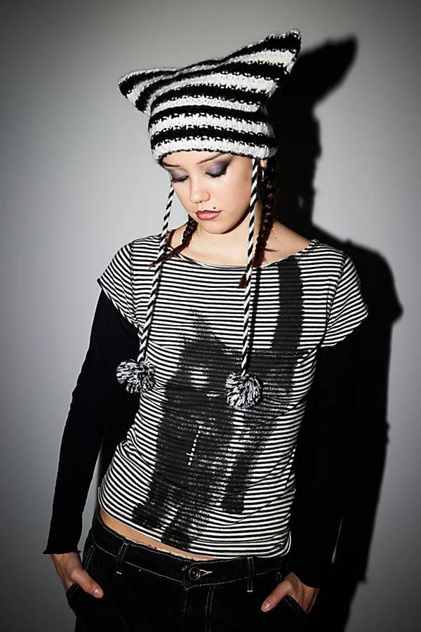 Mylo Striped Tassel Fuzzy Beanie Womens at Urban Outfitters Product Image