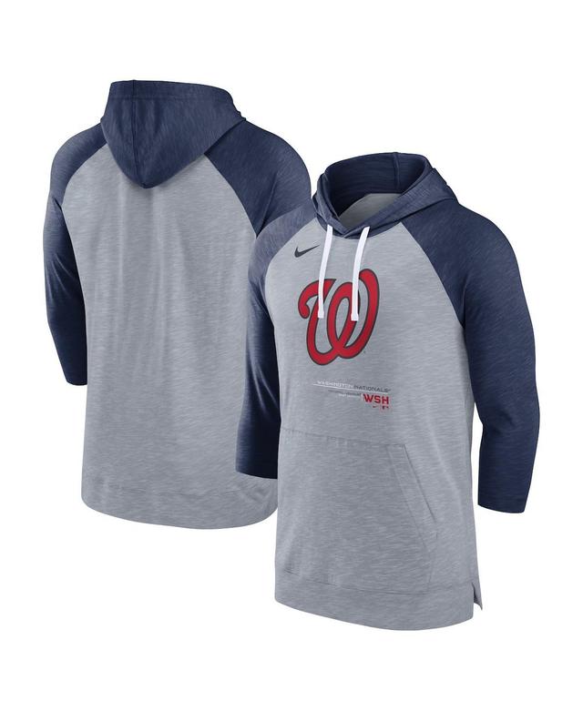 Mens Nike Heather Gray Washington Nationals Baseball Raglan 3/4-Sleeve Pullover Hoodie - Heather Gray Product Image