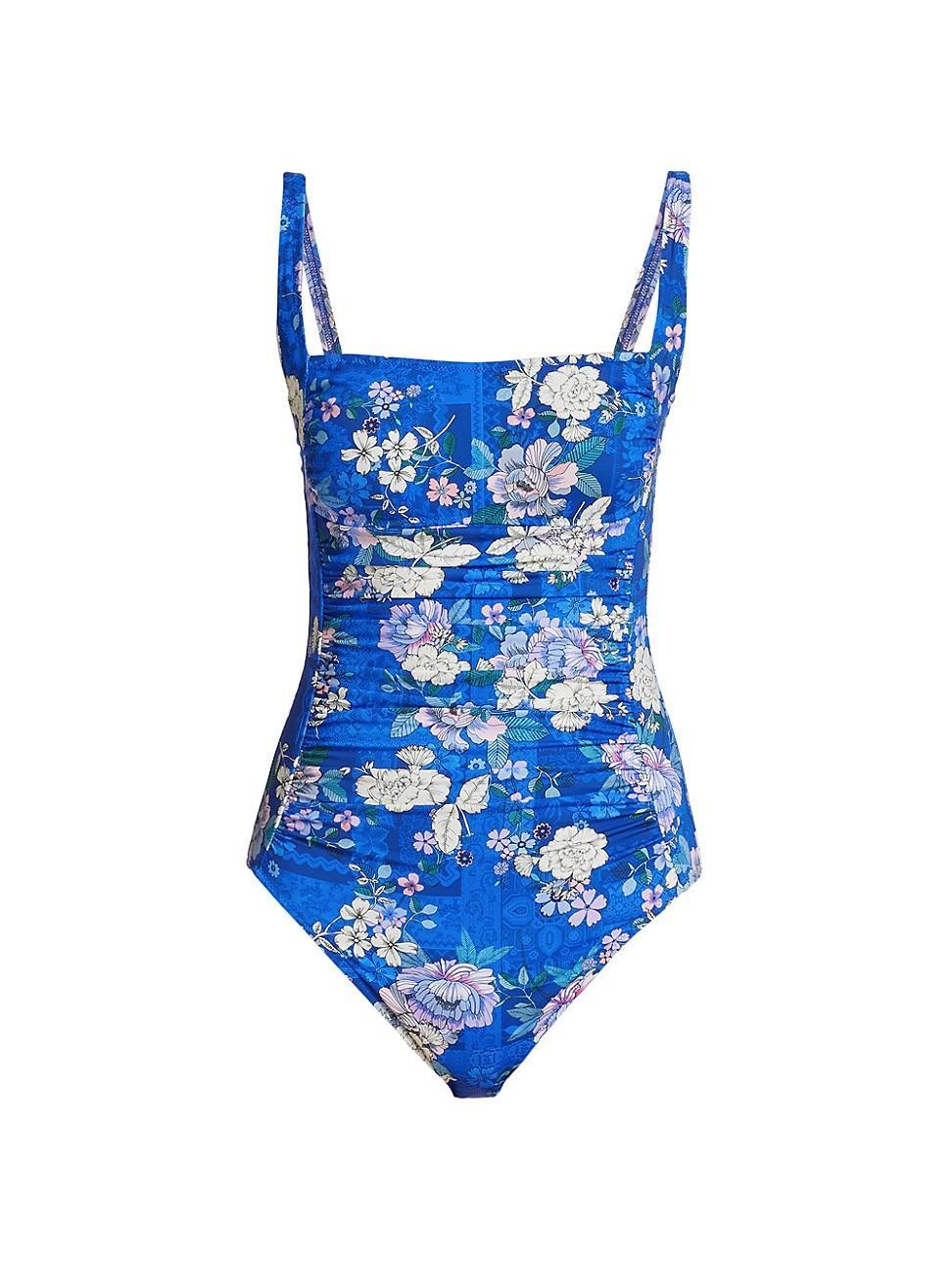 Womens Ruched Floral One-Piece Swimsuit Product Image