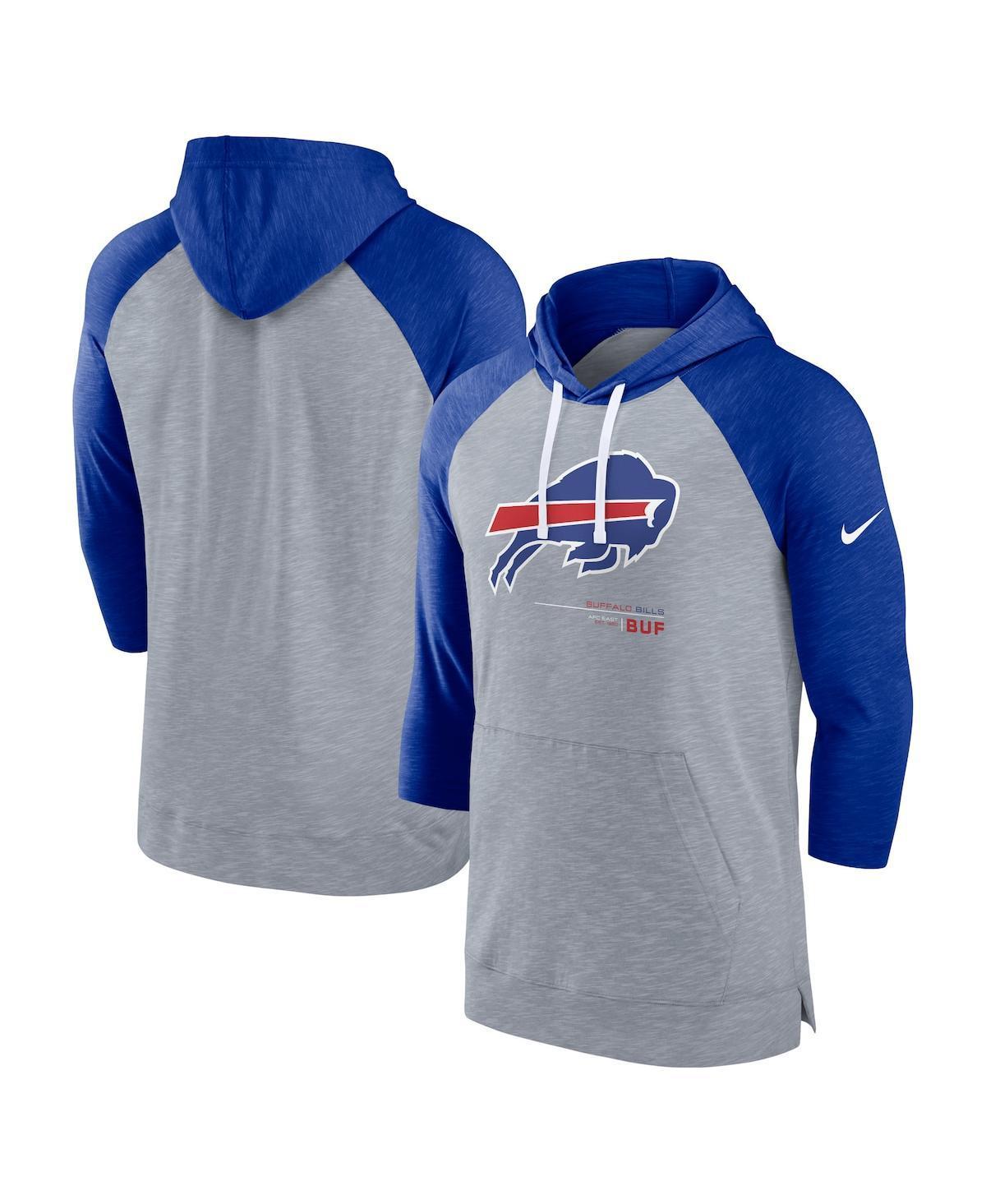 NIKE Men's  Heather Gray, Heather Royal New York Mets Baseball Raglan 3/4 Sleeve Pullover Hoodie In Heather Gray,heather Royal Product Image