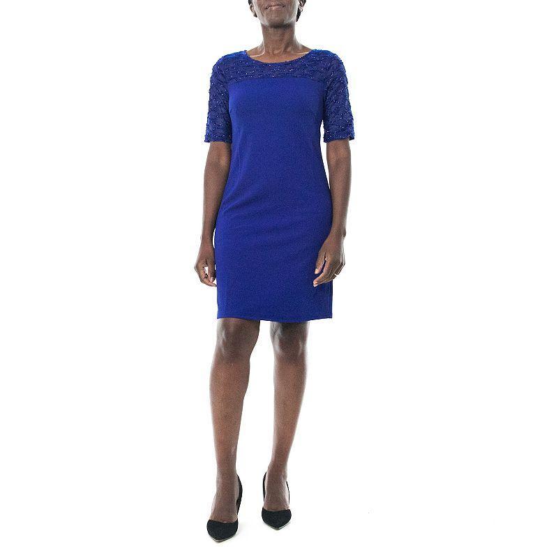 Womens Nina Leonard Elbow Sleeve Sheath Dress Deep Blue Product Image