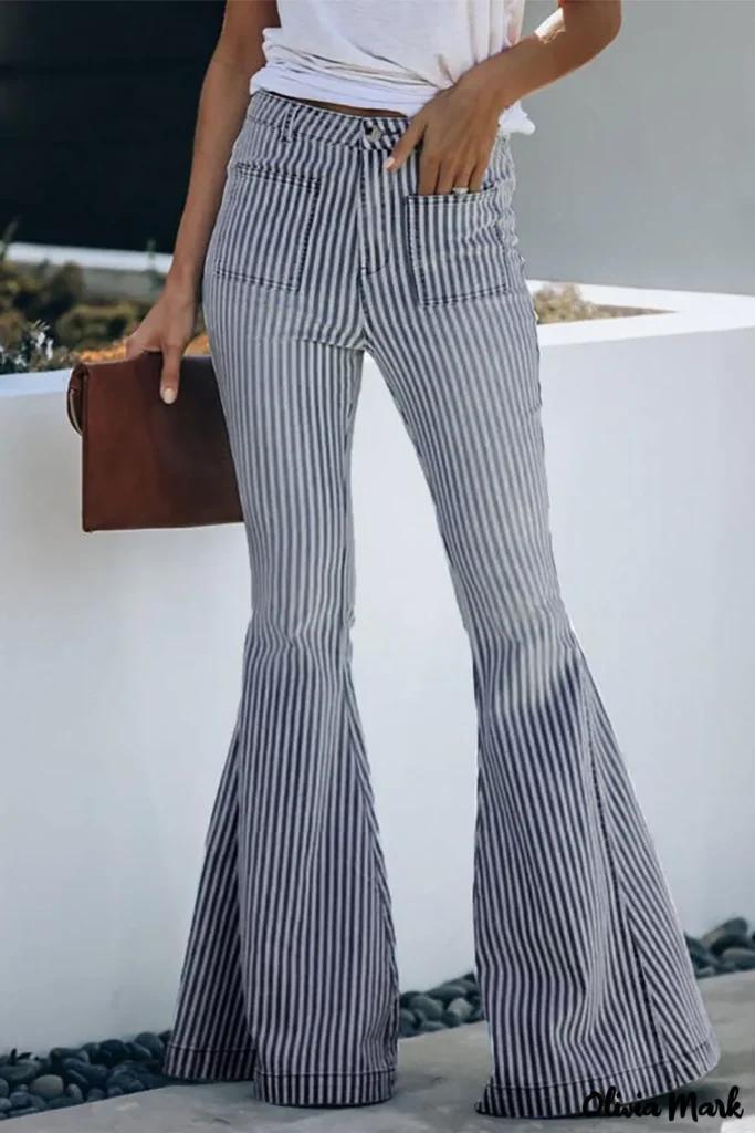 Olivia Mark – Striped denim pants with pockets product image