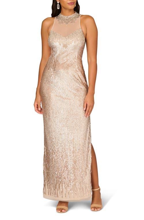 Womens Illusion Beaded Column Gown Product Image