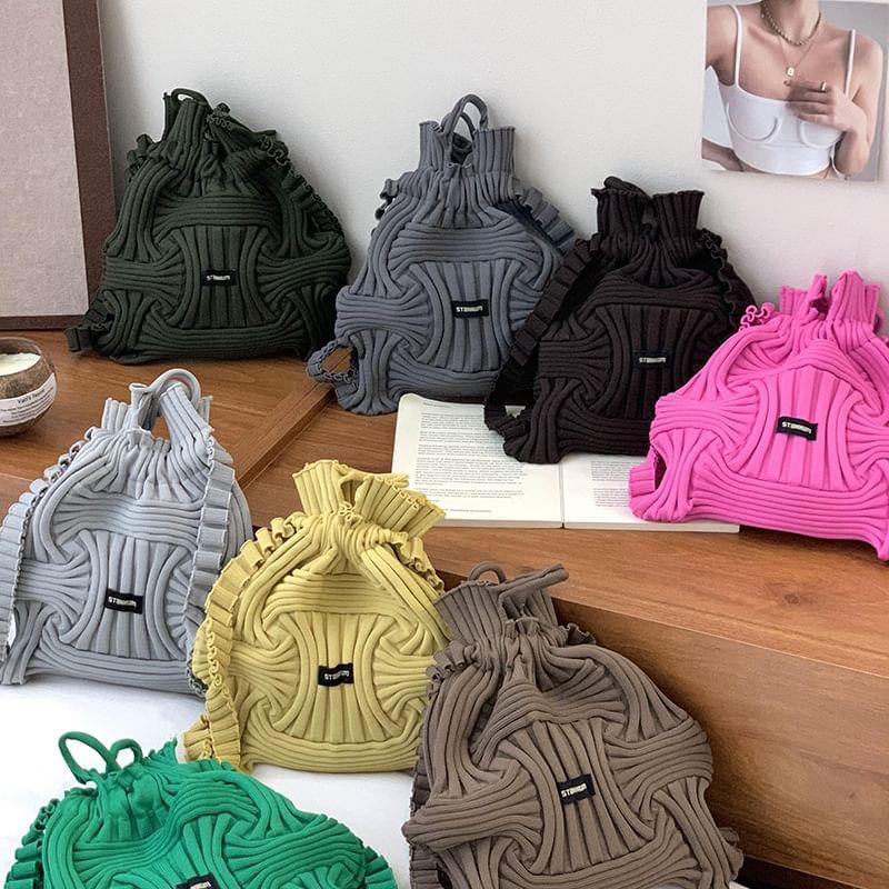 Plain Ruched Drawstring Bucket Bag Product Image