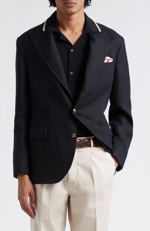 Mens Linen, Wool And Silk Diagonal Deconstructed Blazer With Large Peak Lapels And Metal Buttons Product Image