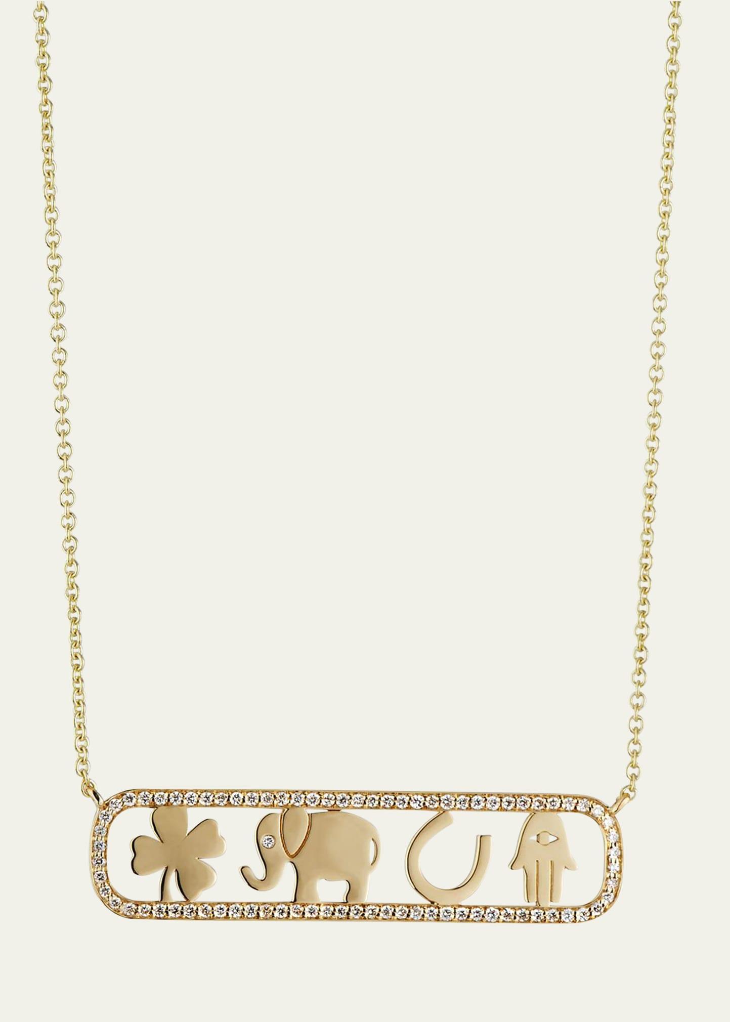 Womens 14K Yellow Gold & Diamond Icon Bar Necklace Product Image