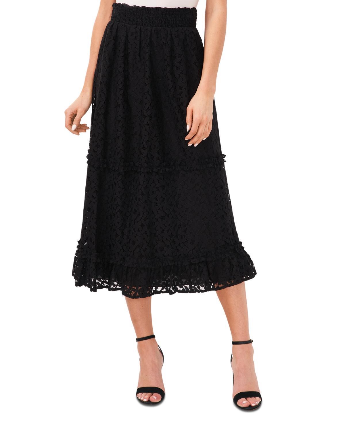 CeCe Womens Lace Smocked-Waist Midi Skirt Product Image