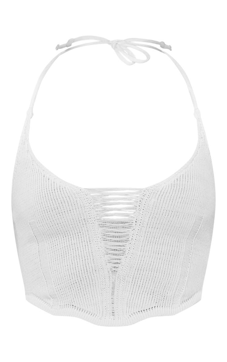 White Distressed Ladder Crochet Knit Bralet Product Image