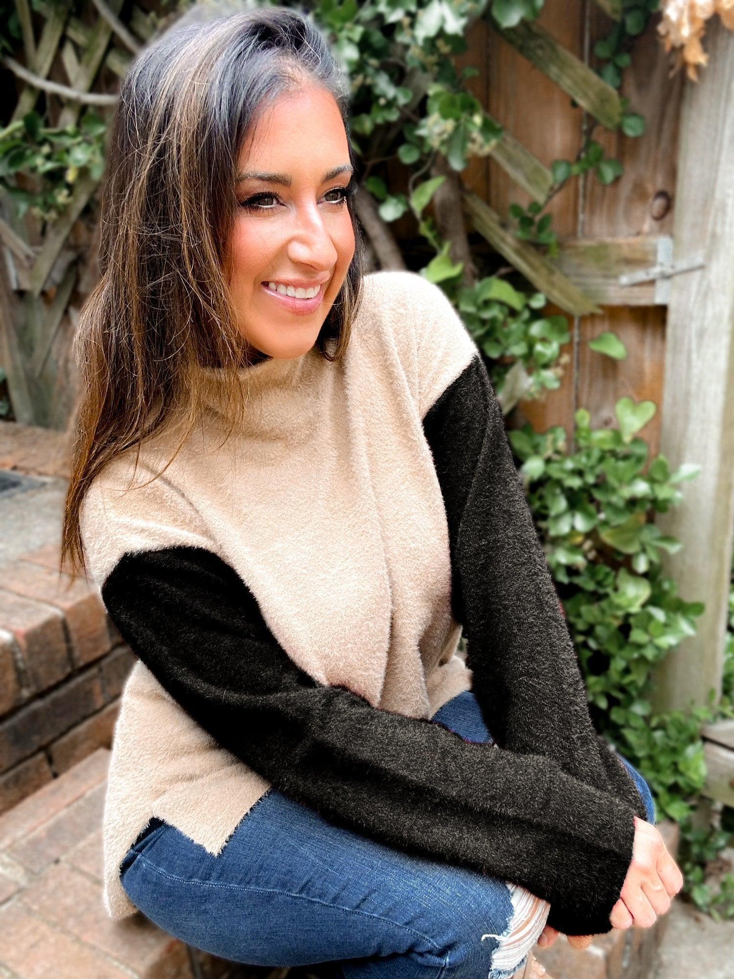 Collette Colorblock Fuzzy Mockneck Sweater Product Image