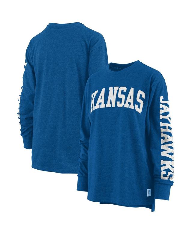 Womens Pressbox Heathered Royal Kansas Jayhawks Two-Hit Canyon Long Sleeve T-shirt Product Image