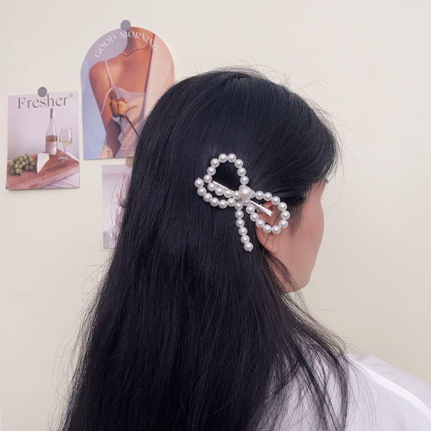 Bow Faux Pearl Alloy Hair Clip Product Image