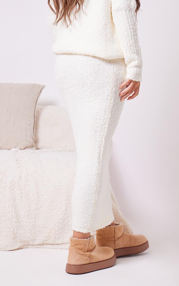 Cream Boucle Chunky Knit Split Maxi Skirt Product Image