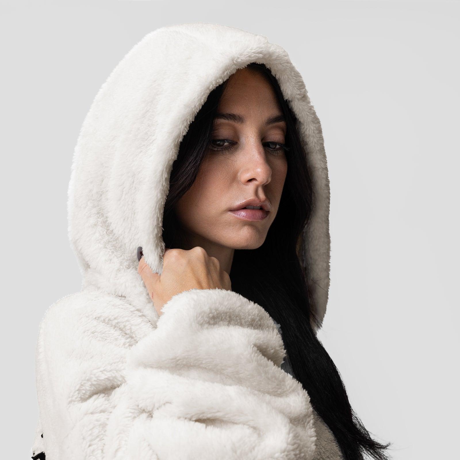 1005. Women's Sherpa Recovery Full Zip Hoodie - Ivory Cream/Black Product Image