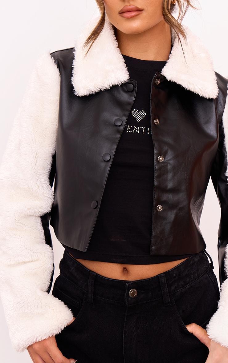 Black Bonded Sleeves Faux Leather Jacket Product Image