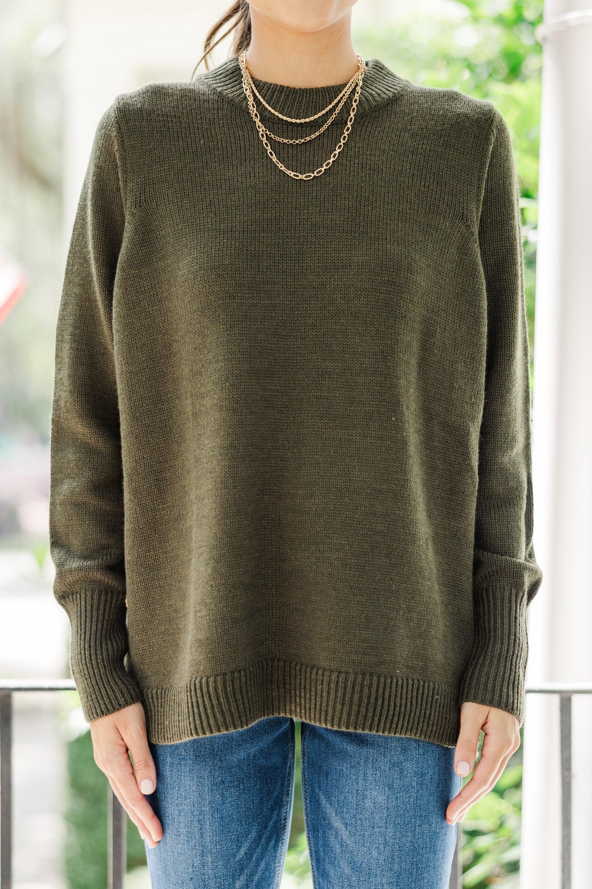 The Slouchy Olive Green Side Button Sweater Female Product Image