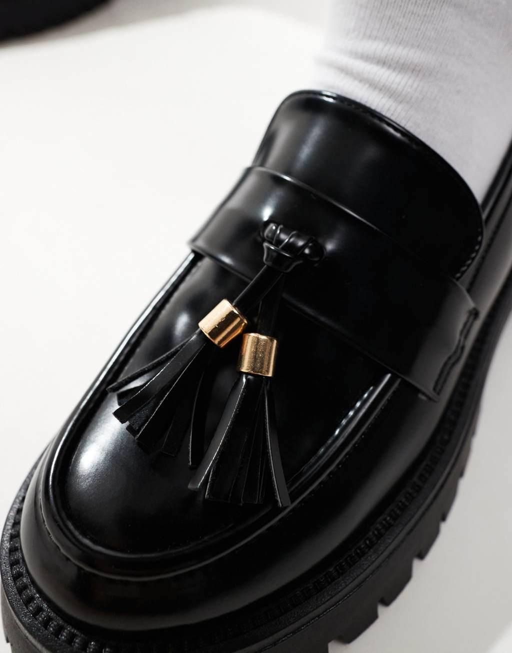 SEQWL chunky tassel loafers in black PU Product Image