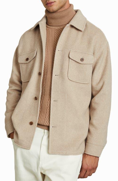 REISS Oatmeal Compton Wool Blend Herringbone Twill Overshirt Product Image