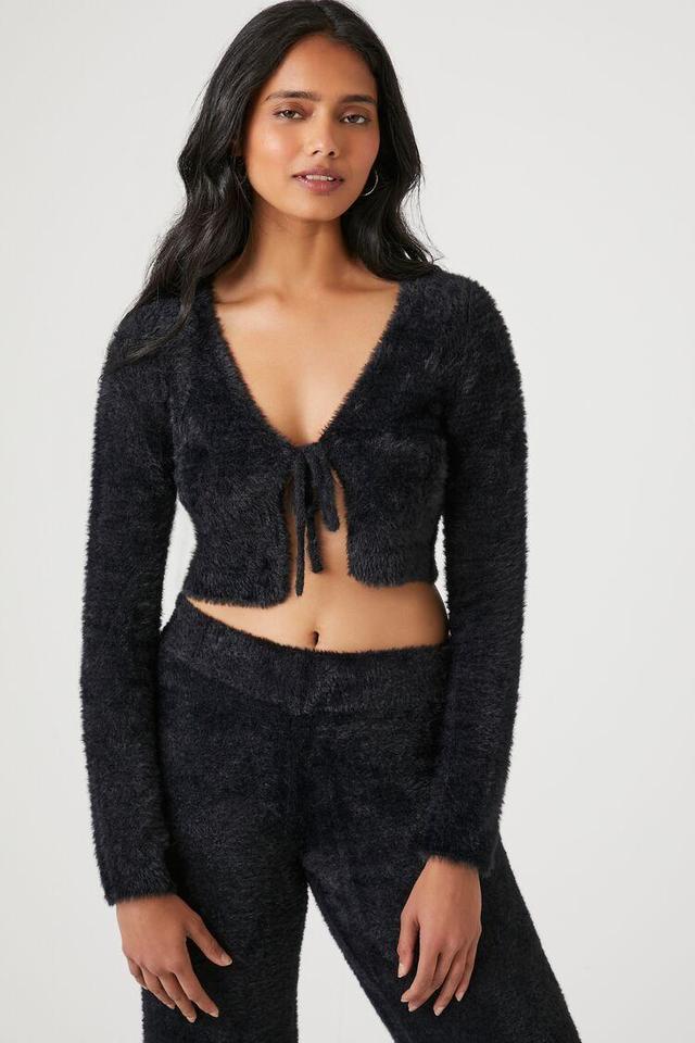 Fuzzy Cropped Cardigan Sweater | Forever 21 Product Image