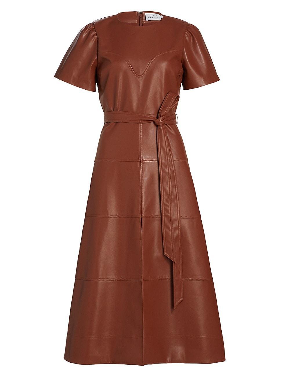 Womens Hudsonella Belted Vegan Leather Midi-Dress Product Image