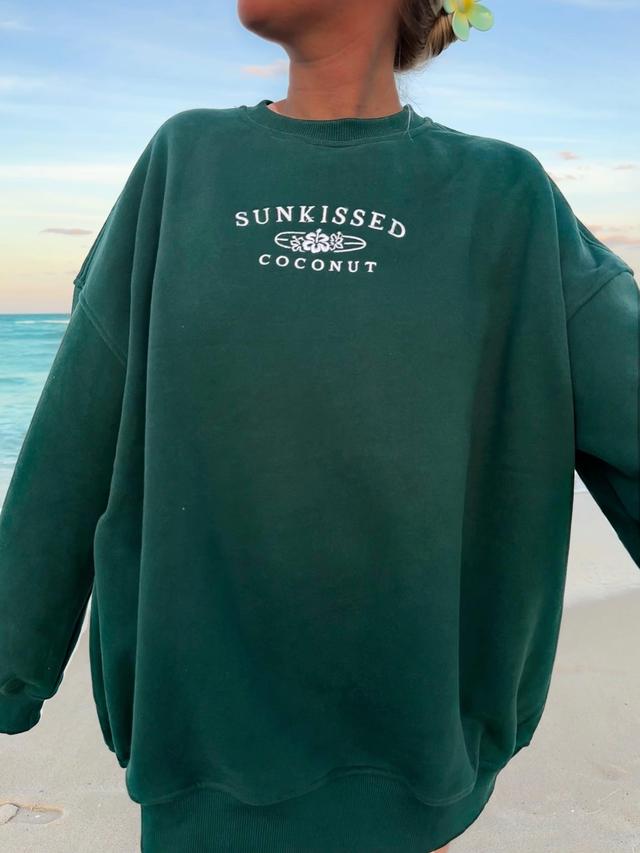 Amber Winter Green Sunkissedcoconut Embroider Sweatshirt Product Image