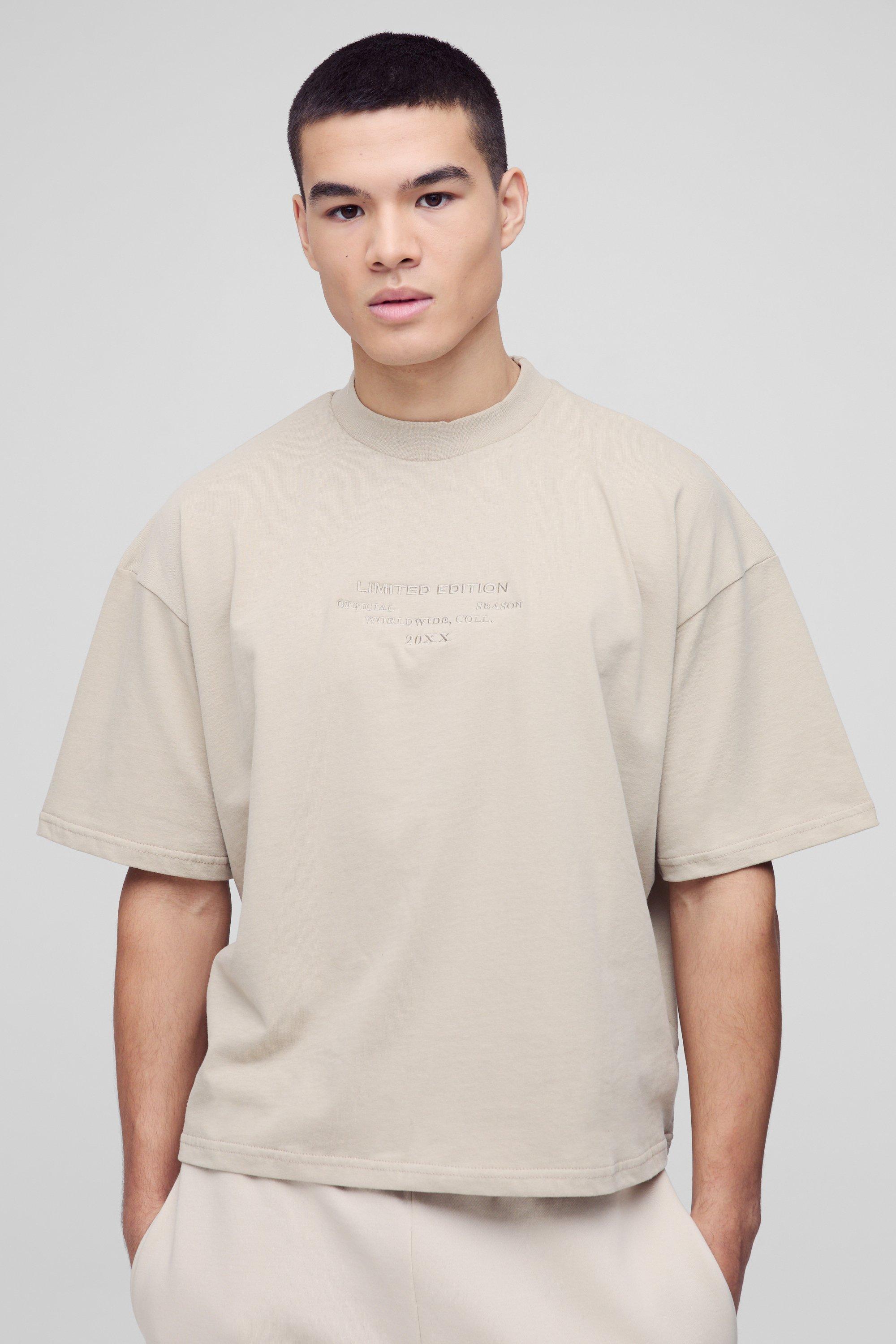 Oversized Boxy Extended Neck Peached Heavyweight T-shirt | boohooMAN USA Product Image