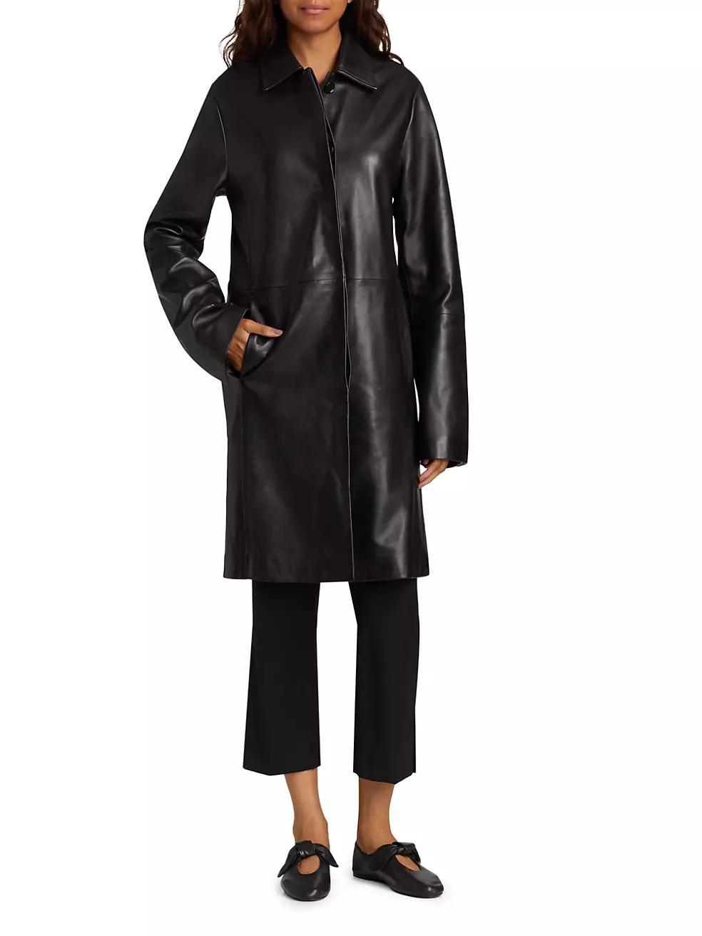 Leather Knee-Length Coat Product Image