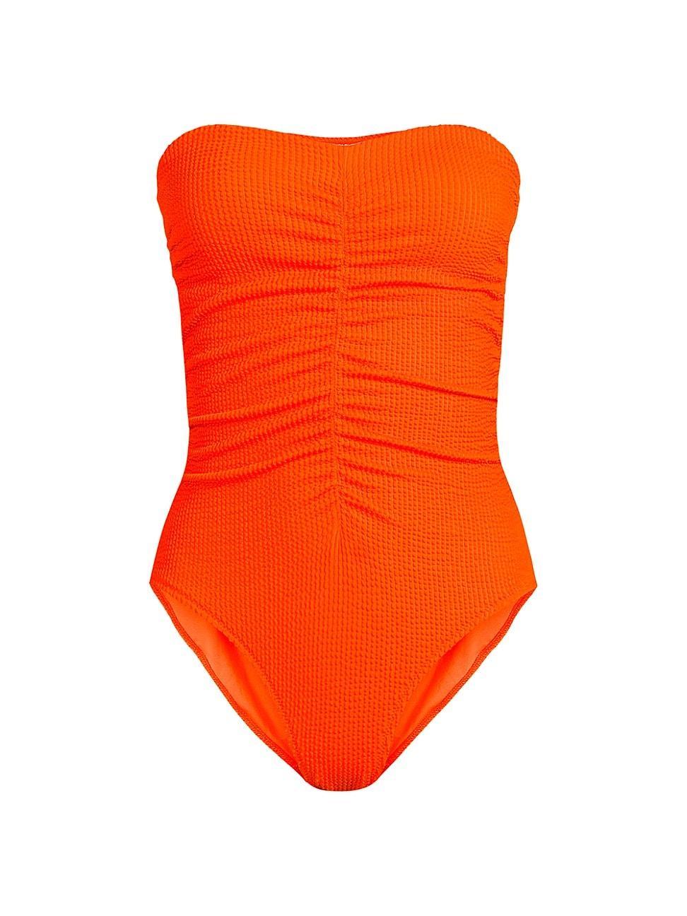 Womens Textured Ruched Strapless One-Piece Swimsuit Product Image