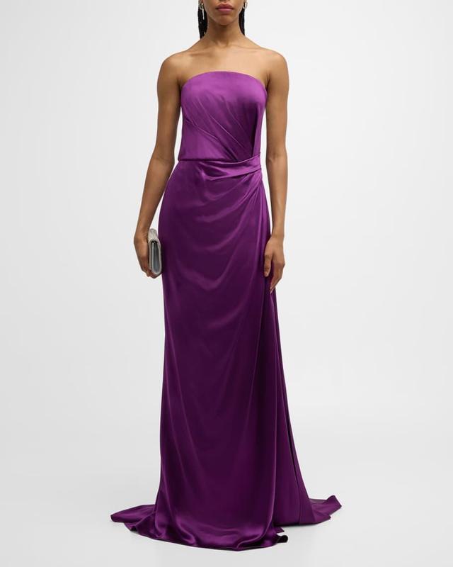 Strapless Satin Hand-Draped Gown with Slit Product Image