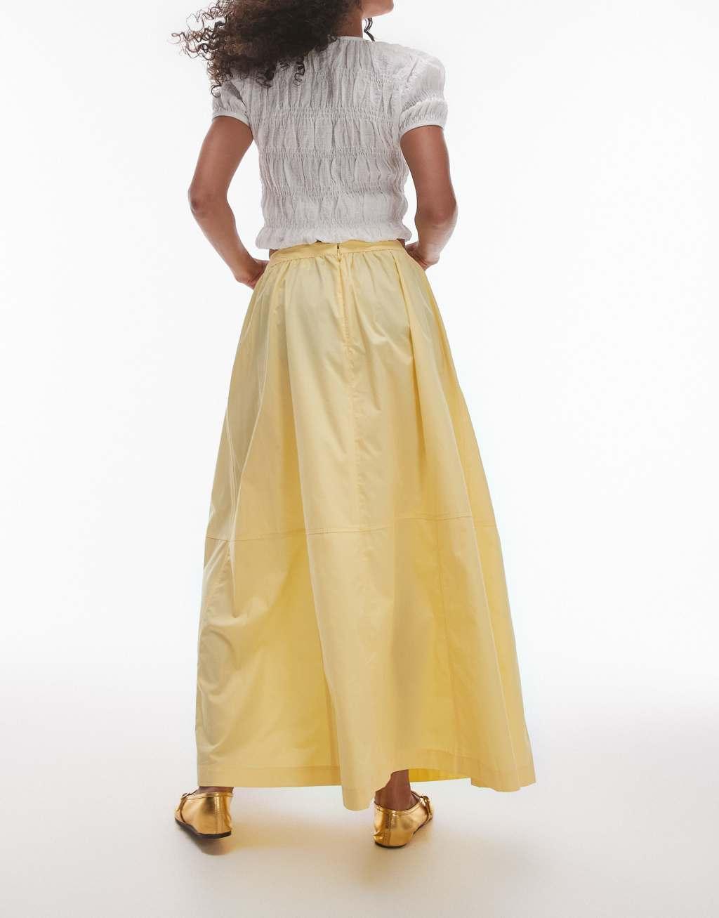 Topshop poplin full midi skirt in lemon yellow Product Image