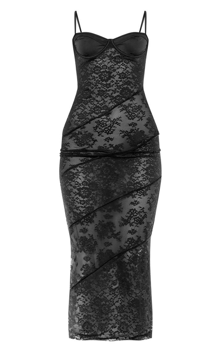 Black Lace Panelled Satin Cup Maxi Dress Product Image