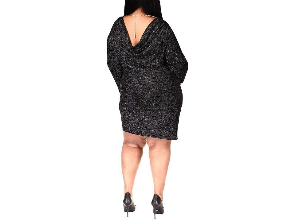 MICHAEL Michael Kors Plus Size Velvet Long Sleeve Cowl Back Dress Silver) Women's Clothing Product Image