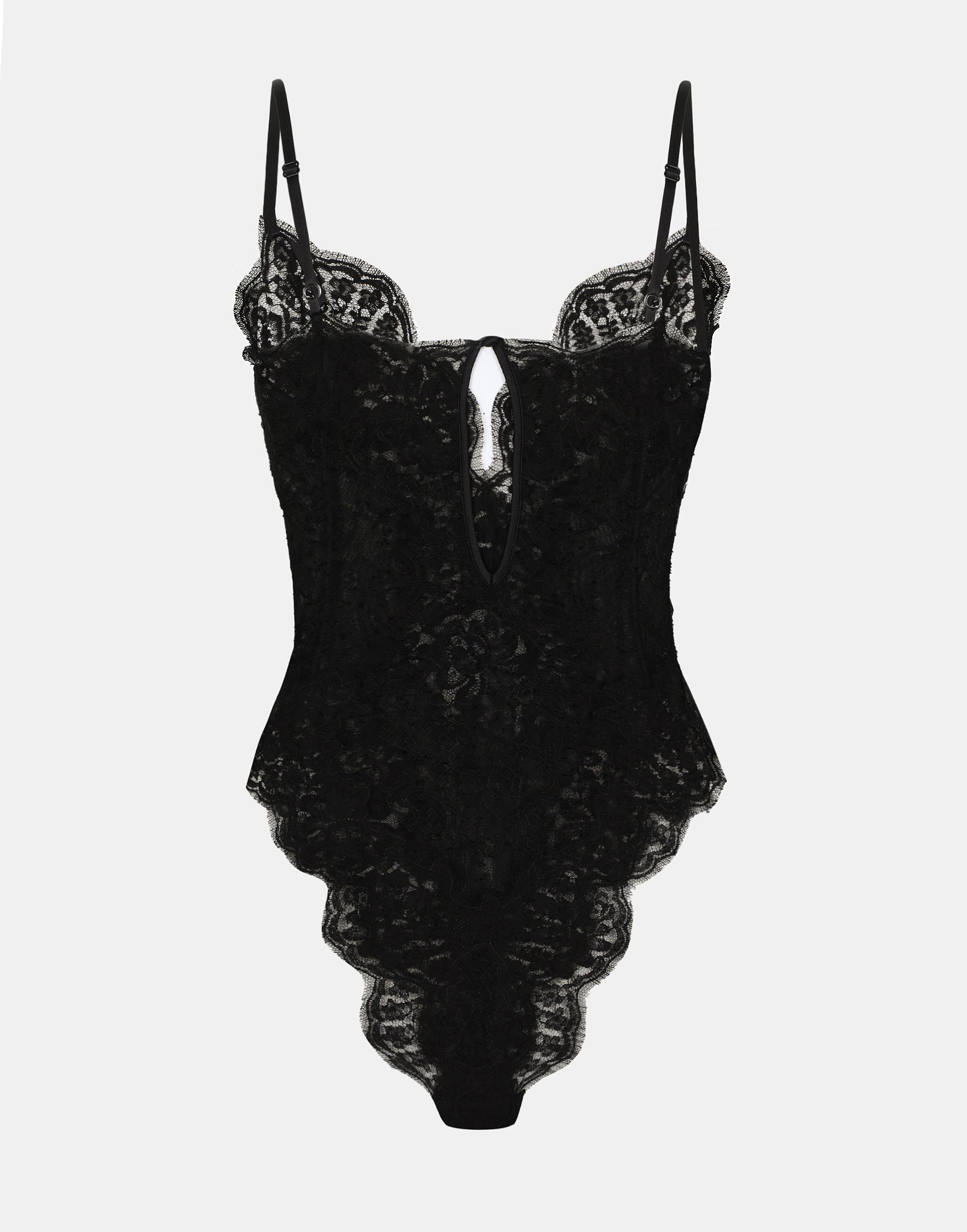 Tulle And Chantilly Lace Bodysuit In ブラック Product Image