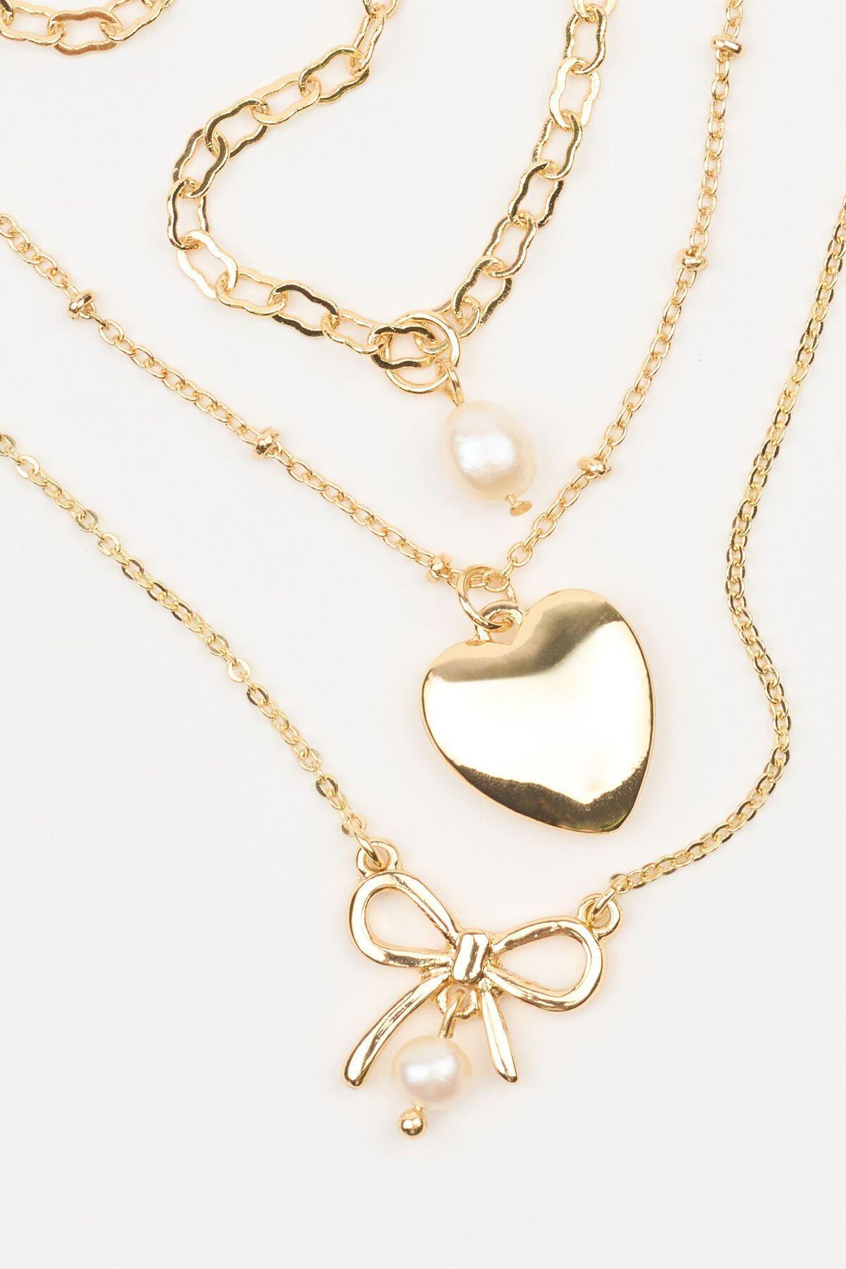 Set of 3 Bow, Pearl, and Heart Necklaces Product Image