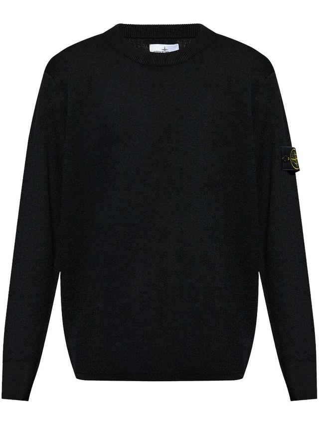 STONE ISLAND Logo-patch Sleeve Jumper In Blu Product Image