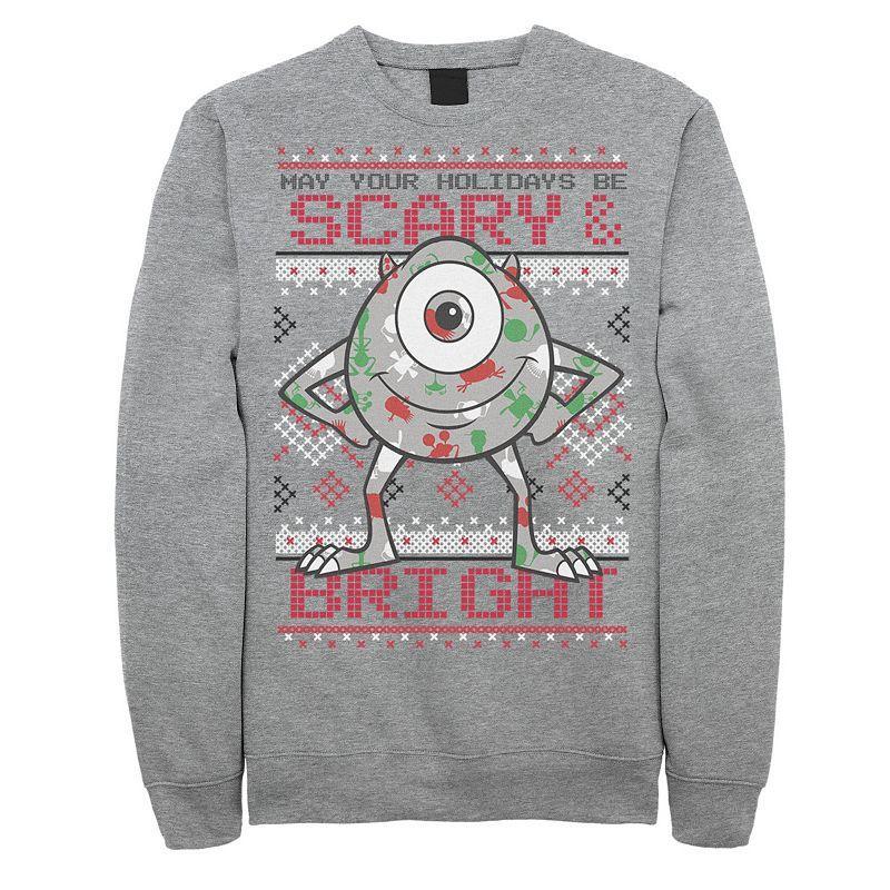 Disney / Pixars Monsters, Inc. Mike Mens May Your Holidays Be Scary Sweatshirt Athletic Grey Product Image